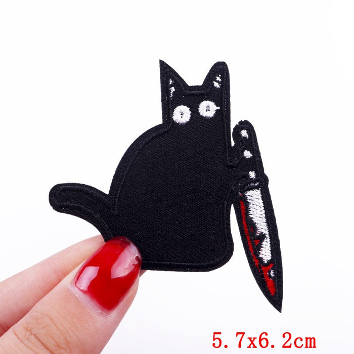 Black Cat 'Bloody Knife In Hand' Embroidered Patch