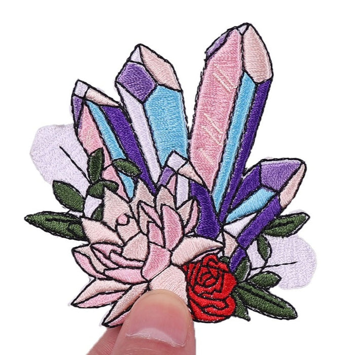 Cute 'Crystals And Flowers | Pastel' Embroidered Patch
