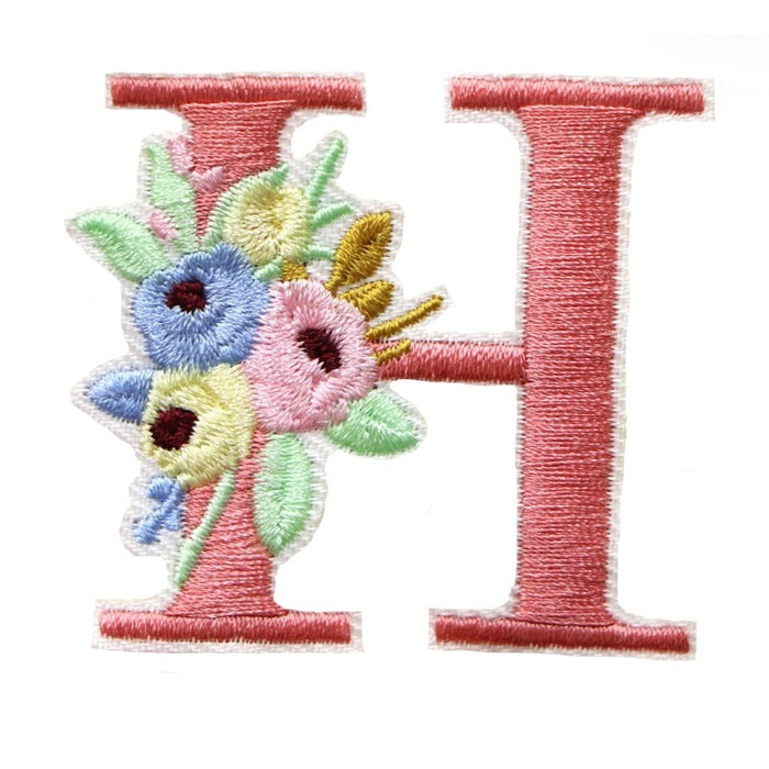 Cute 'Pink Letter H | Flowers' Embroidered Patch