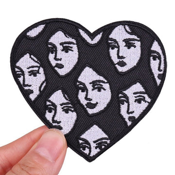 Heart Shaped 'Girls Faces' Embroidered Patch