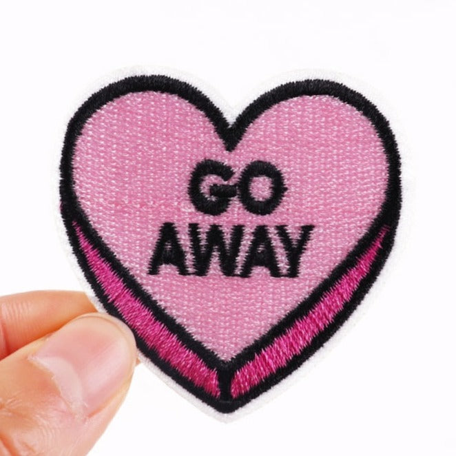 Pink Heart 'Go Away' Embroidered Patch