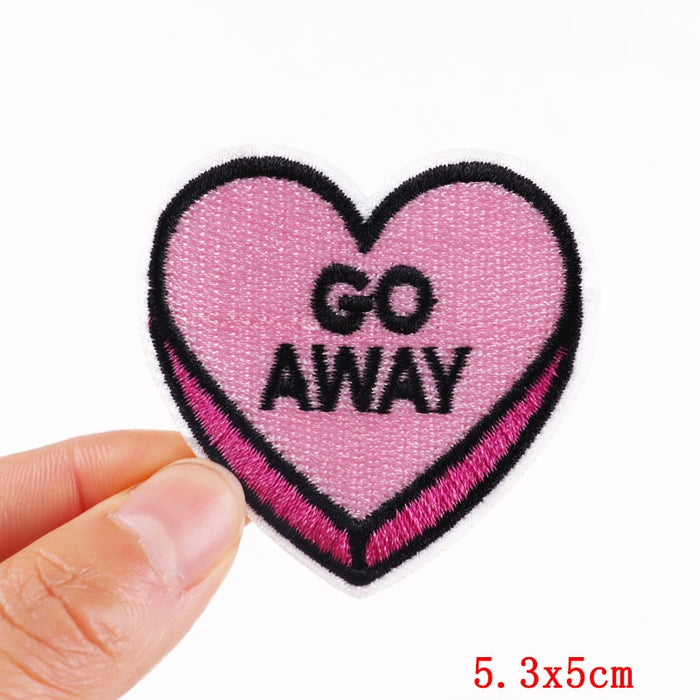 Pink Heart 'Go Away' Embroidered Patch