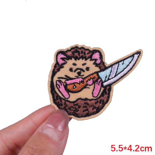 Cute 'Hedgehog | Hugging A Knife' Embroidered Patch