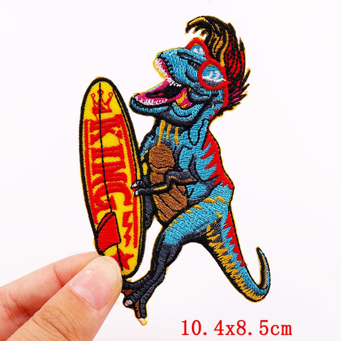 Cool 'Punk Dinosaur | King Surfboard' Embroidered Patch