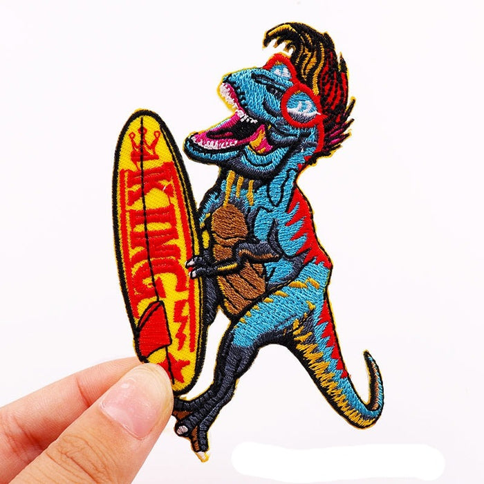Cool 'Punk Dinosaur | King Surfboard' Embroidered Patch