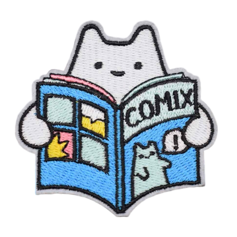 Cute Cat 'Reading Comix' Embroidered Patch