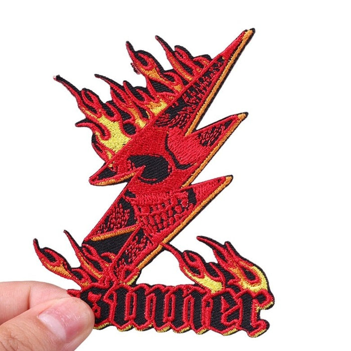 S*nner 'Flaming Lightning Skull' Embroidered Patch