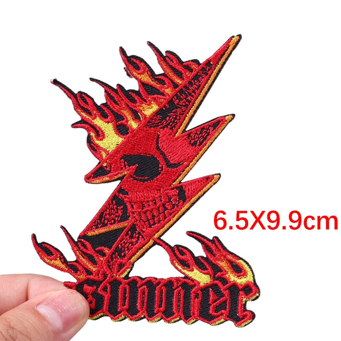 S*nner 'Flaming Lightning Skull' Embroidered Patch