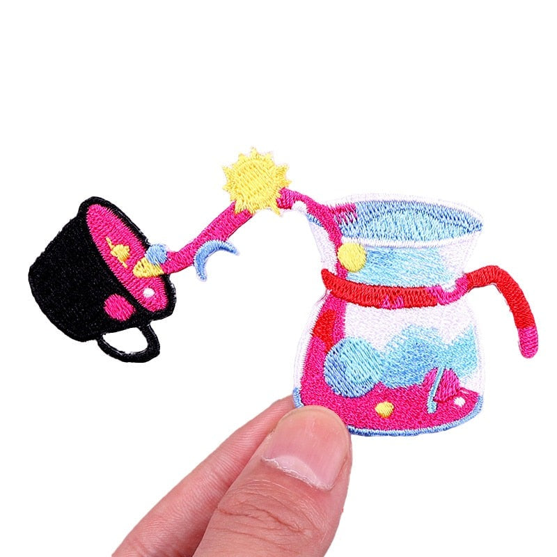 Cute 'Coffee Pot And Mug | Sun And Moon' Embroidered Patch
