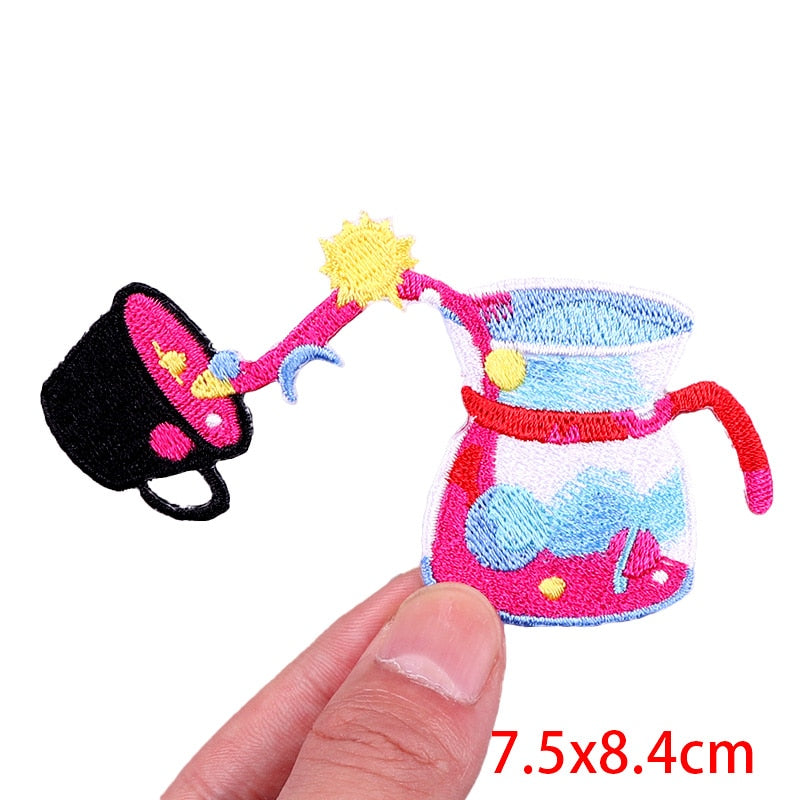 Cute 'Coffee Pot And Mug | Sun And Moon' Embroidered Patch