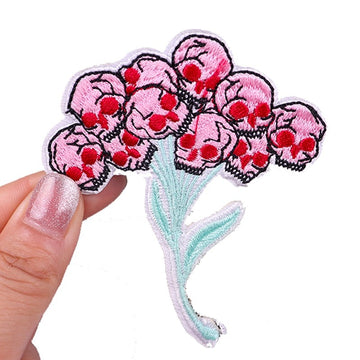 Cute 'Pink Skull Bouquet' Embroidered Patch