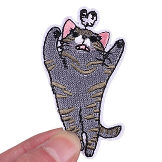 Cat 'Catching Small Bird' Embroidered Velcro Patch