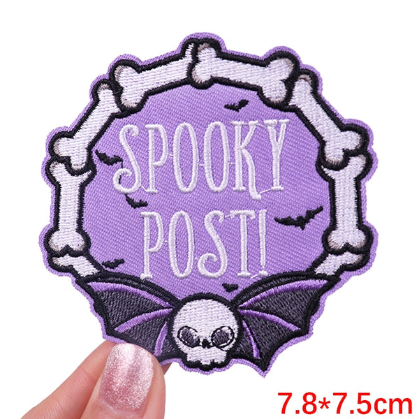 Halloween 'Spooky Post! | Skull Bat' Embroidered Patch