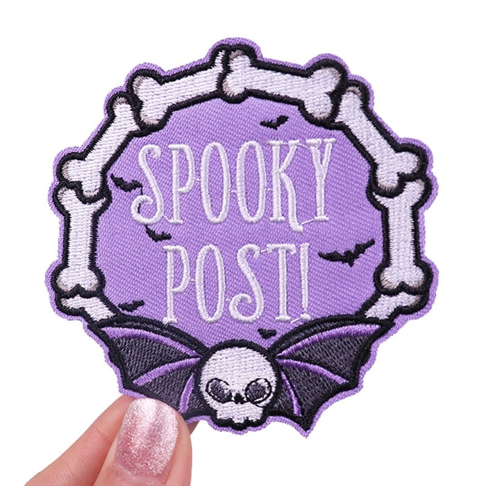 Halloween 'Spooky Post! | Skull Bat' Embroidered Patch