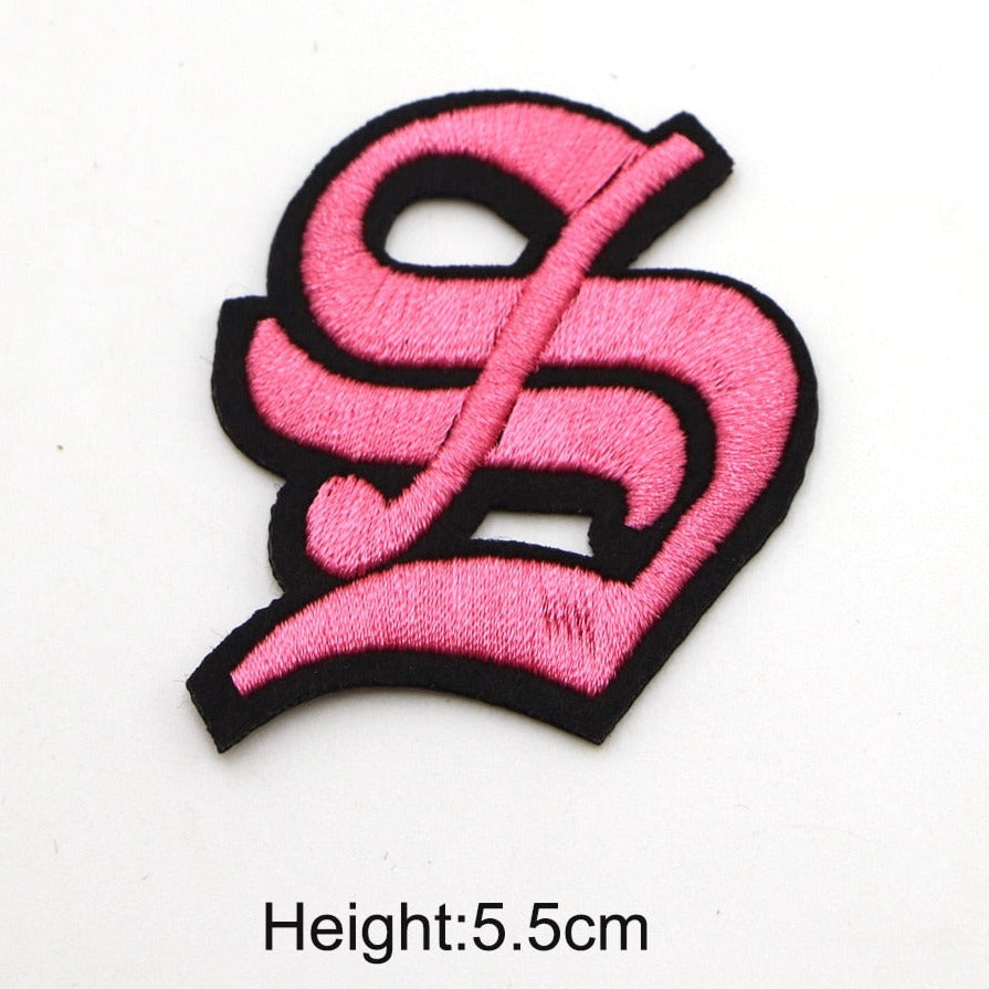 Gothic Font 'Letter S | Pink' Embroidered Patch