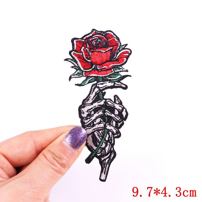 Skull 'Skeleton Hand | Holding A Rose' Embroidered Patch