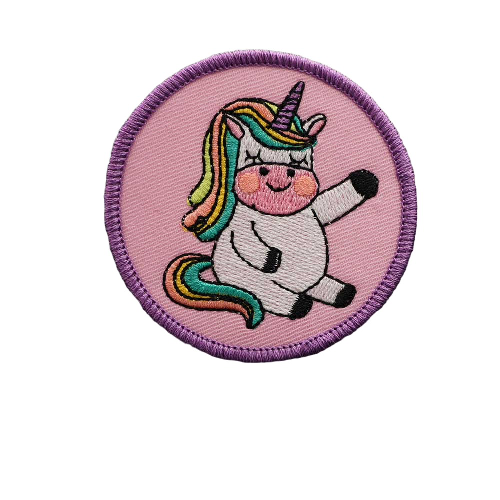 Unicorn 'Sitting | Raising Hand | Round' Embroidered Velcro Patch