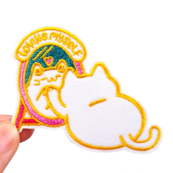 Cute Cat 'Loving Myself | Facing Mirror' Embroidered Patch
