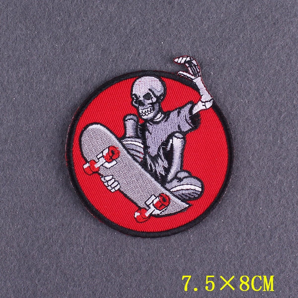 Skeleton 'Skateboarding' Embroidered Patch