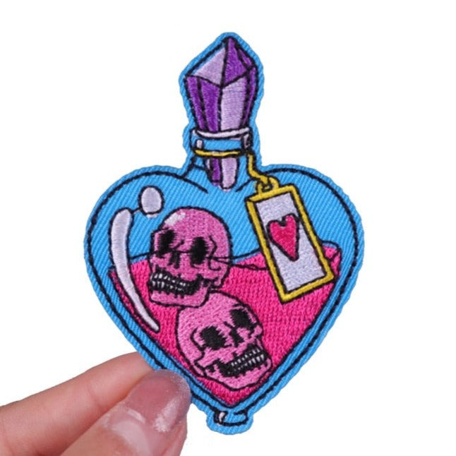 Skull 'Two Skulls | Heart Shaped Bottle' Embroidered Patch