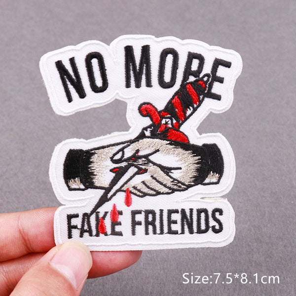 No More Fake Friends 'Stabbed Hands' Embroidered Patch