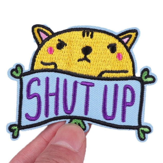 Cute Cat 'Shut Up' Embroidered Velcro Patch