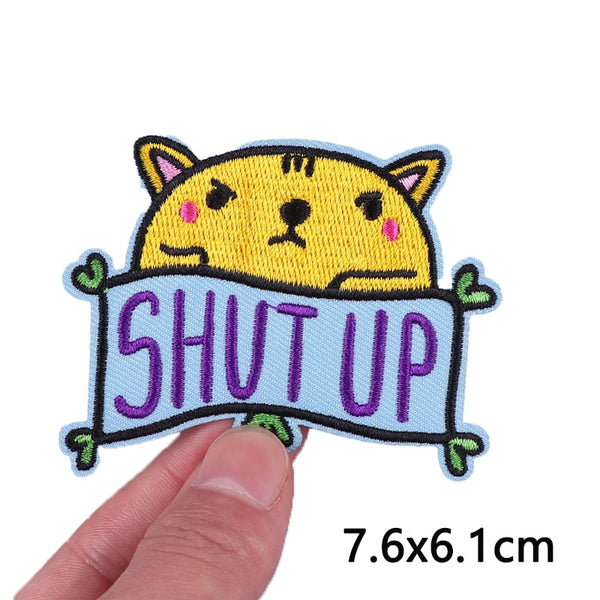 Cute Cat 'Shut Up' Embroidered Velcro Patch