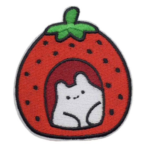 Cute 'Strawberry Cat' Embroidered Patch