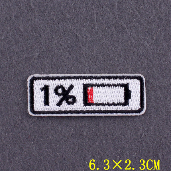 Cute Battery Display Remaining 1% Embroidered Patch