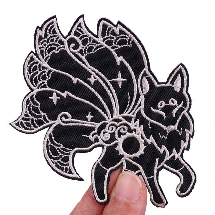 Cute 'Six-Tailed Fox | Black' Embroidered Patch