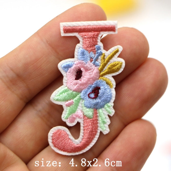 Cute 'Pink Letter J | Flowers' Embroidered Patch