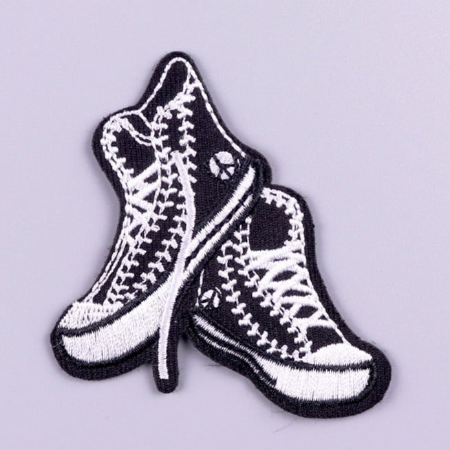 Black & White 'High Top Sneakers' Embroidered Velcro Patch
