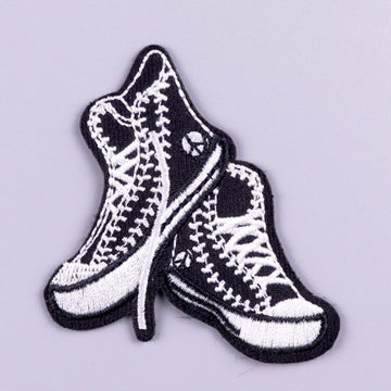 Black & White 'High Top Sneakers' Embroidered Velcro Patch