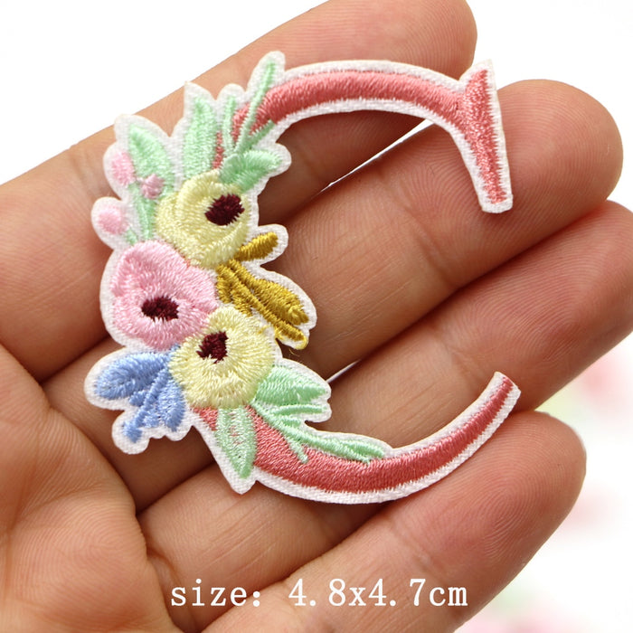 Cute 'Pink Letter C | Flowers | 1.0' Embroidered Patch