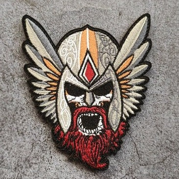 Skull Warrior 'Winged Helmet' Embroidered Velcro Patch