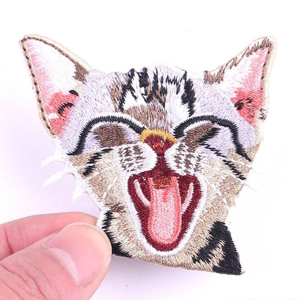 Cute Cat 'Tongue Out' Embroidered Velcro Patch