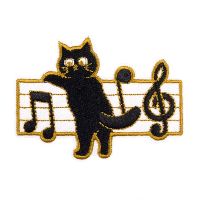 Black Cat 'Music Notes' Embroidered Patch