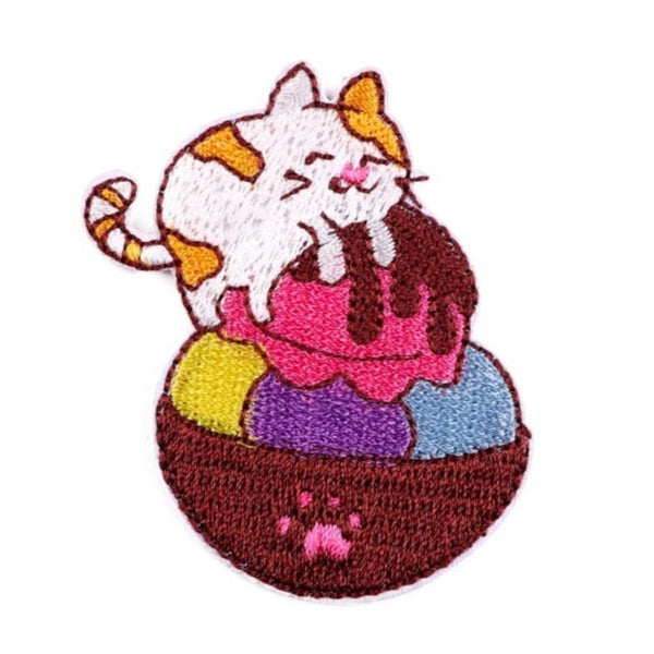 Cute 'Cat Ice Cream Topping' Embroidered Patch