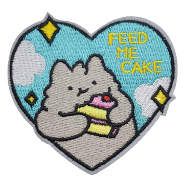 Cute Cat 'Feed Me Cake | Heart Shaped' Embroidered Patch