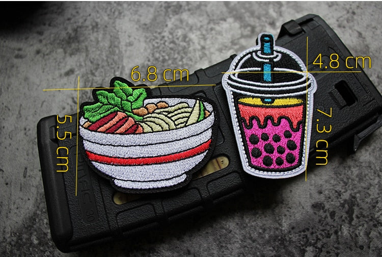 Milk Tea And Noodles 'Set of 2' Embroidered Velcro Patch