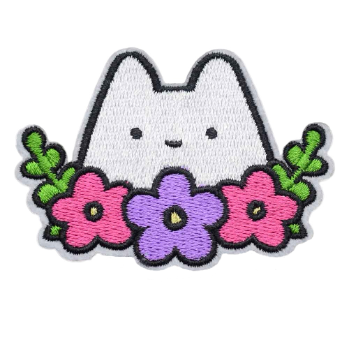 Cute 'Peeking Cat | Flowers' Embroidered Patch