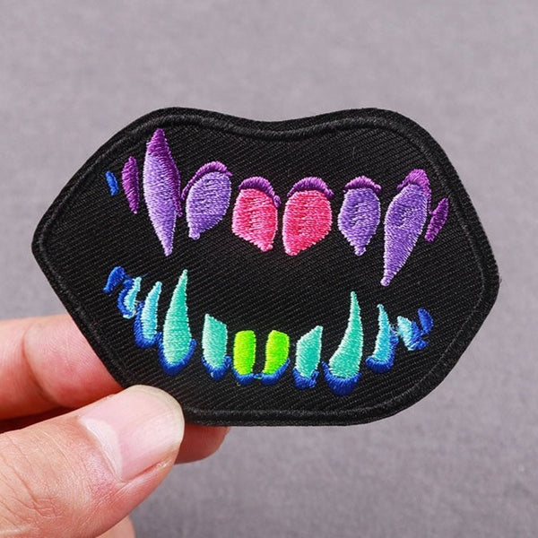 Multicolored Teeth 'Vampire Fangs' Embroidered Patch