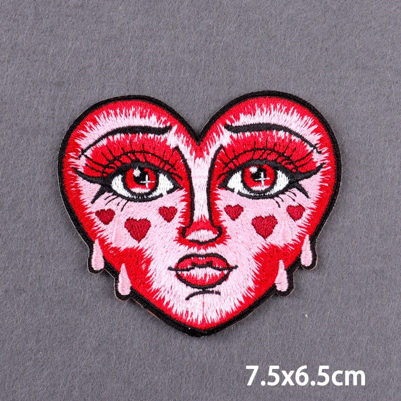 Heart Shaped 'Crying Face' Embroidered Patch