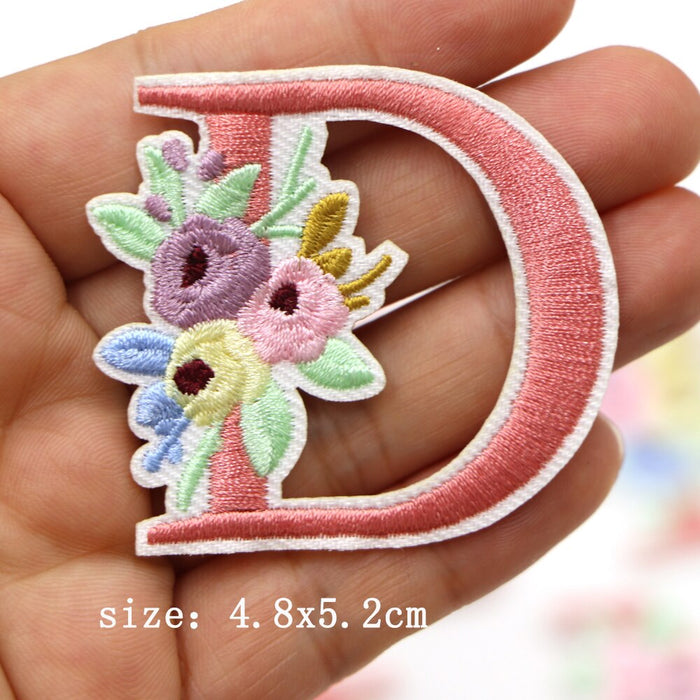 Cute 'Pink Letter D | Flowers' Embroidered Patch