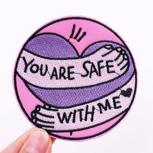 Hugging Purple Heart 'You Are Safe With Me' Embroidered Patch