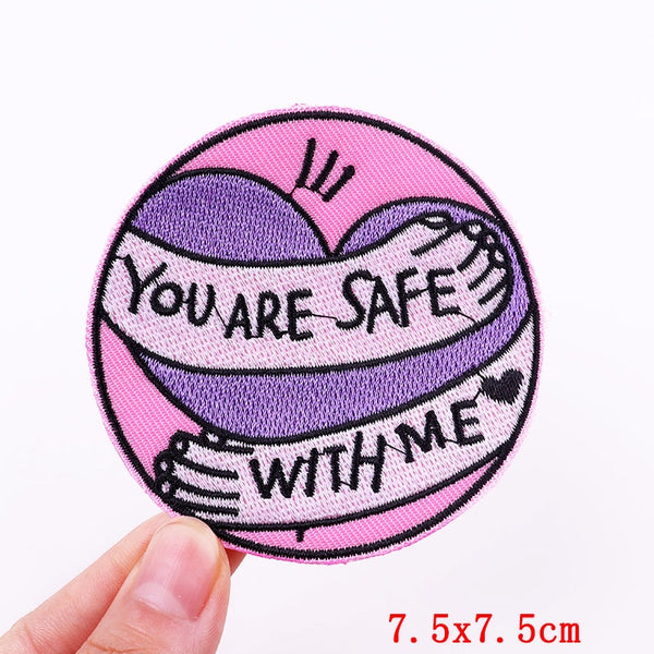 Hugging Purple Heart 'You Are Safe With Me' Embroidered Patch