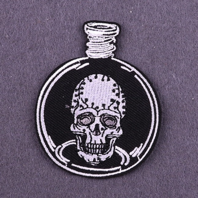 Cool 'Skull In A Potion Bottle' Embroidered Patch