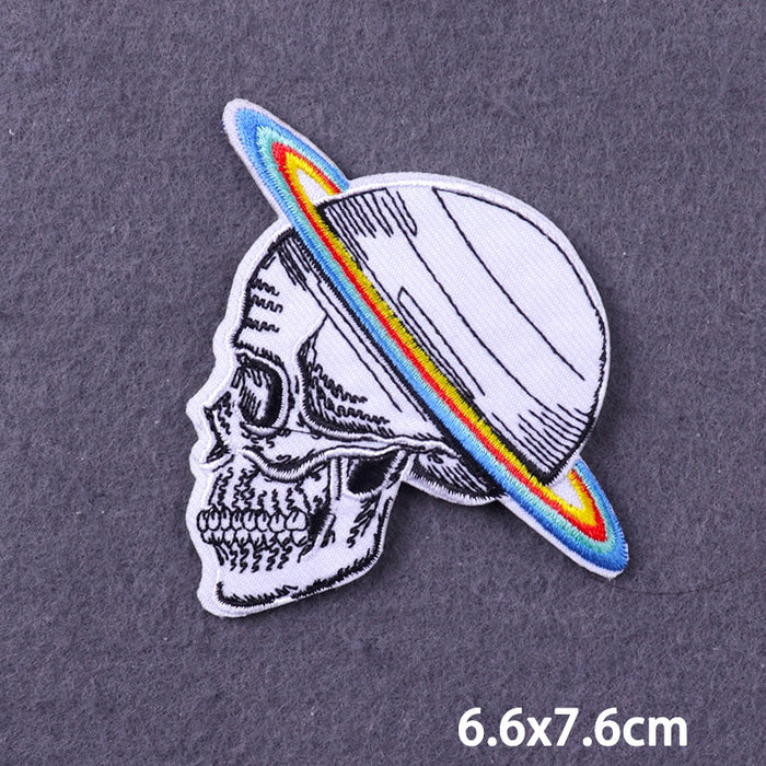 Cool 'Saturn Skull | Colored Ring' Embroidered Patch