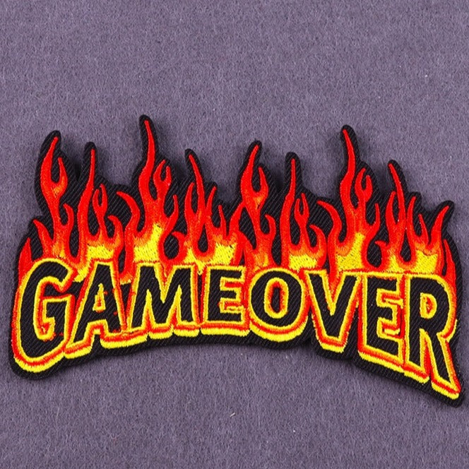 Cool 'Flaming Gameover' Embroidered Patch