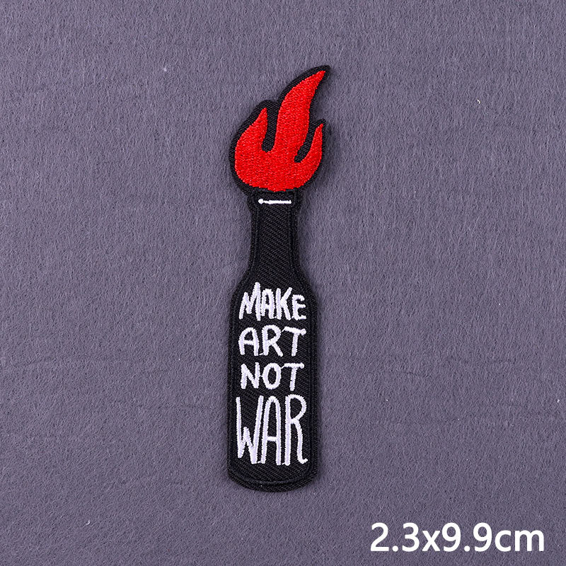 Cool 'Make Art Not War | Fire Bottle' Embroidered Patch